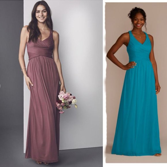 NWT David's Bridal Mesh Long Bridesmaid Dress, Crisscross Back - Picture 2 of 13